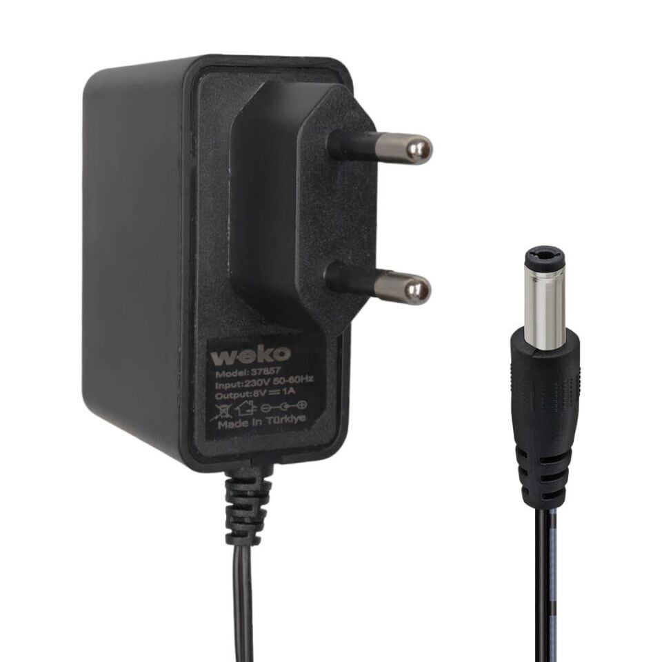 Weko WK-37857 Plastik Kasa 8 Volt 1 Amper Yerli Üretim 5.5x2.5 Mm Uçlu Priz Tipi Adaptör