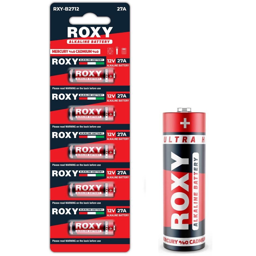 Roxy RXY-B2712 İnce 12 Volt Alkalin 27A Alarm Kumanda Pil 5'Li Paket
