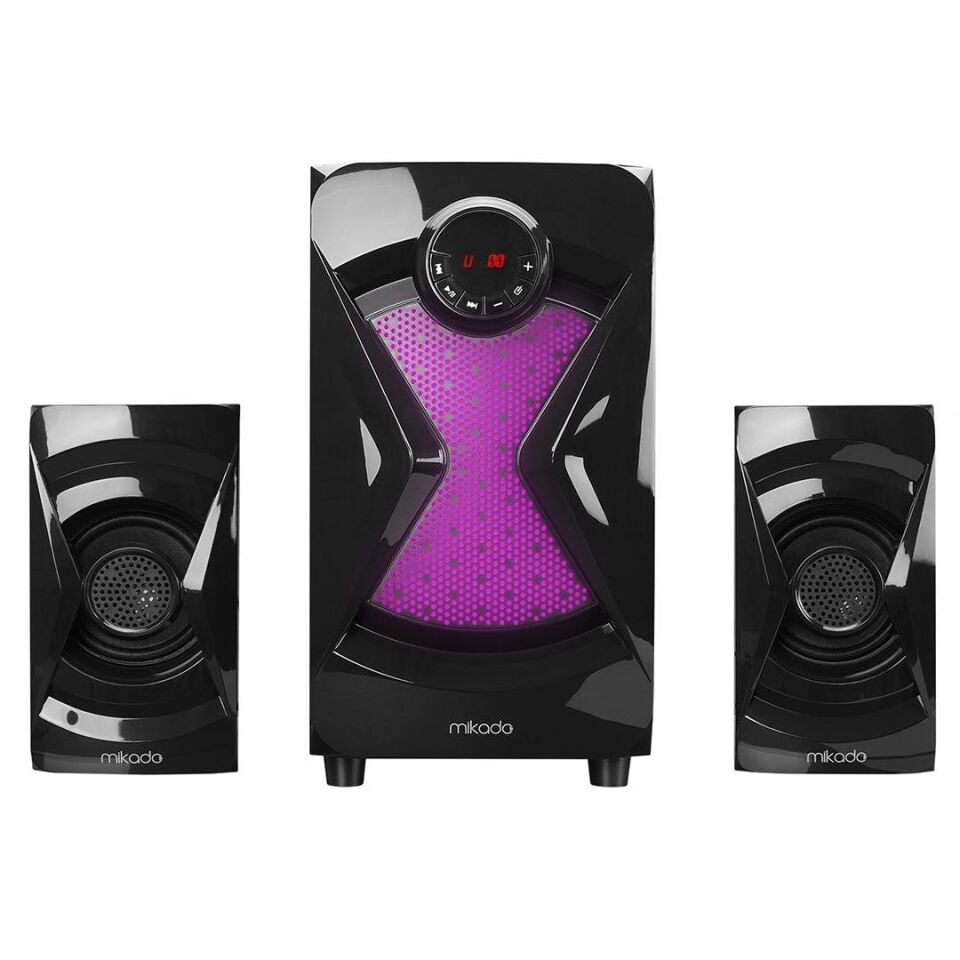 Mikado MD-370BT 38W Siyah Bt Aux Usb Fm Led Işıklı Multimedia Speaker 2+1 Ses Sistemi
