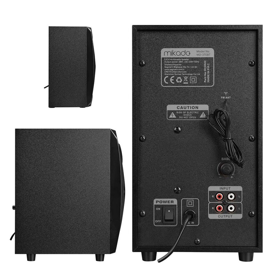 Mikado MD-370BT 38W Siyah Bt Aux Usb Fm Led Işıklı Multimedia Speaker 2+1 Ses Sistemi