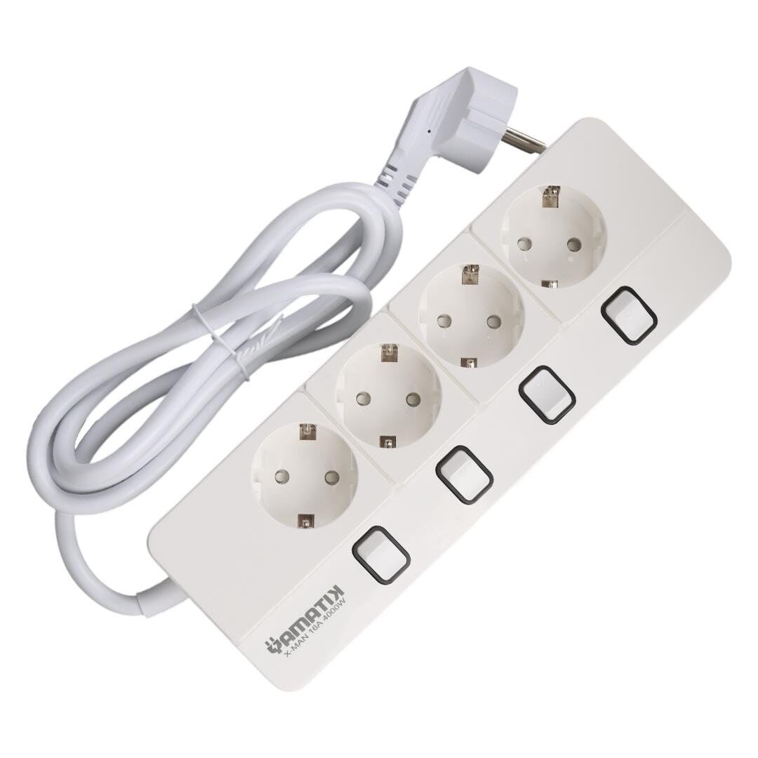 Ayt Yamatik X-MAN-104 A-CLASS 4 lü Ayrı Anahtarlı 2 Metre Akım Korumalı Grup Priz 1400 Joule Uzatma Kablosu