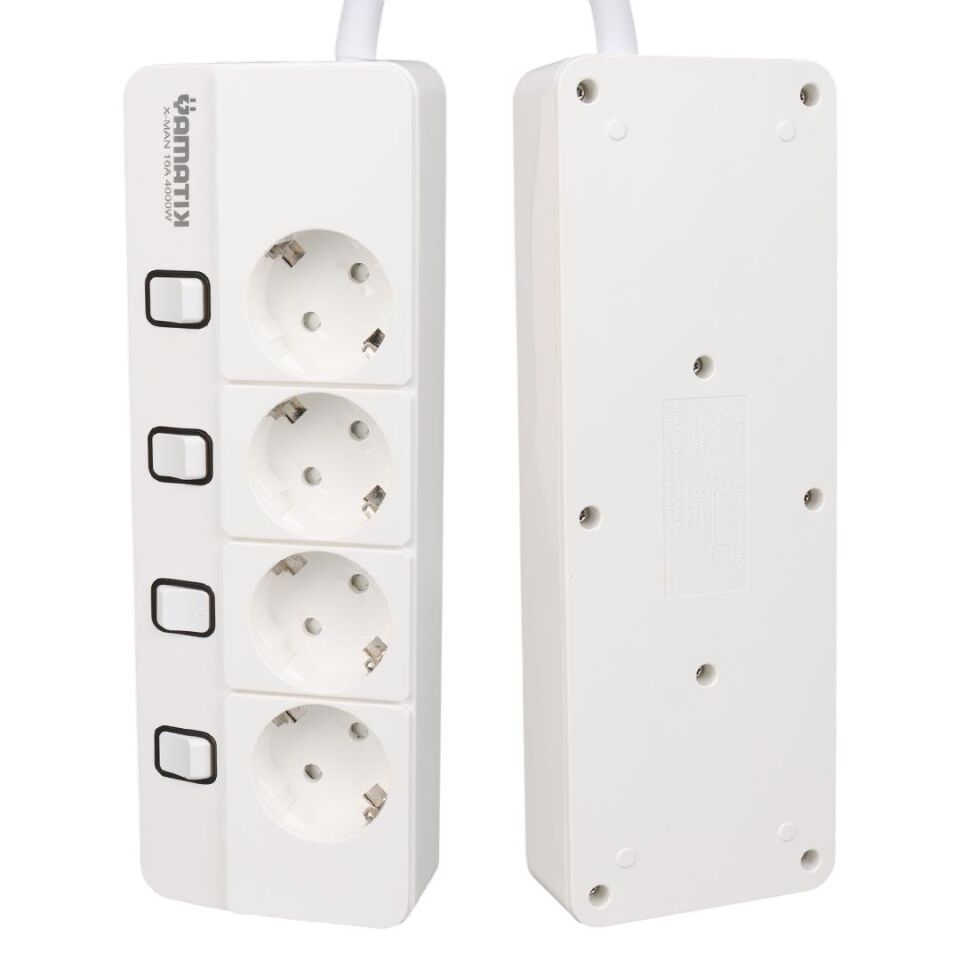 Ayt Yamatik X-MAN-104 A-CLASS 4 lü Ayrı Anahtarlı 2 Metre Akım Korumalı Grup Priz 1400 Joule Uzatma Kablosu