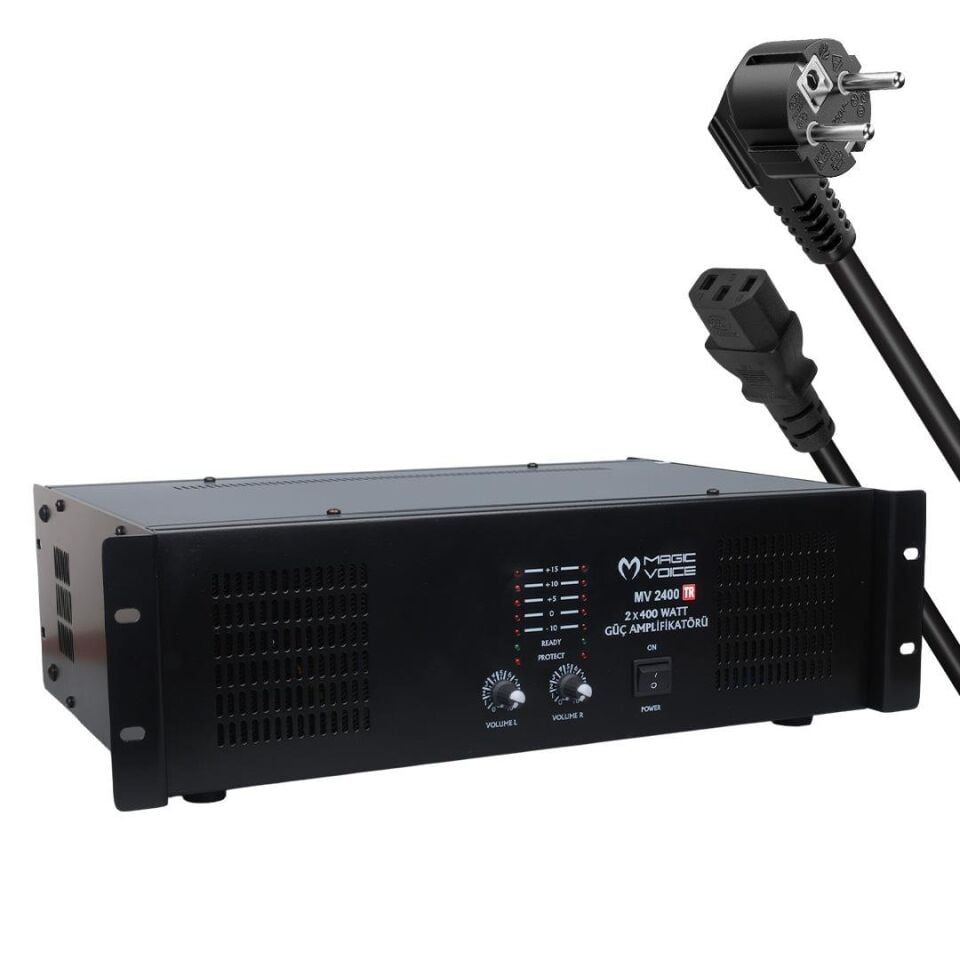 Ayt Magicvoice MV-2400 2x400 Watt 4-8 Ohm 100 V 19 Rack Hat Trafolu Amfi Power Anfi