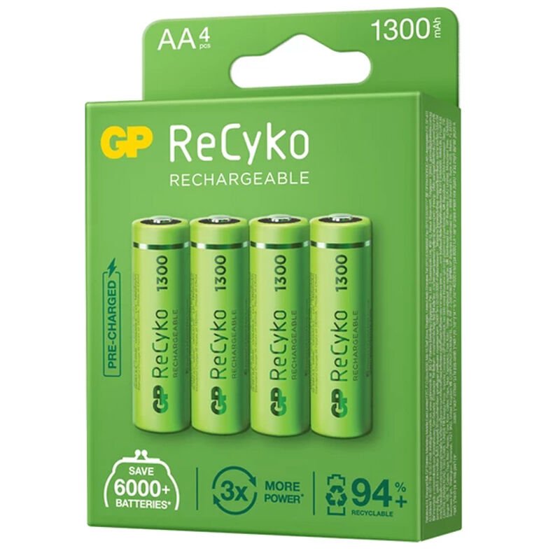 Gp Recyko 1300 NI-Mh R6 Şarjlı AA 4 lü Kalem Pil 6000 Tek Kullanımlık Pile Eşittir Şarjlı Pil