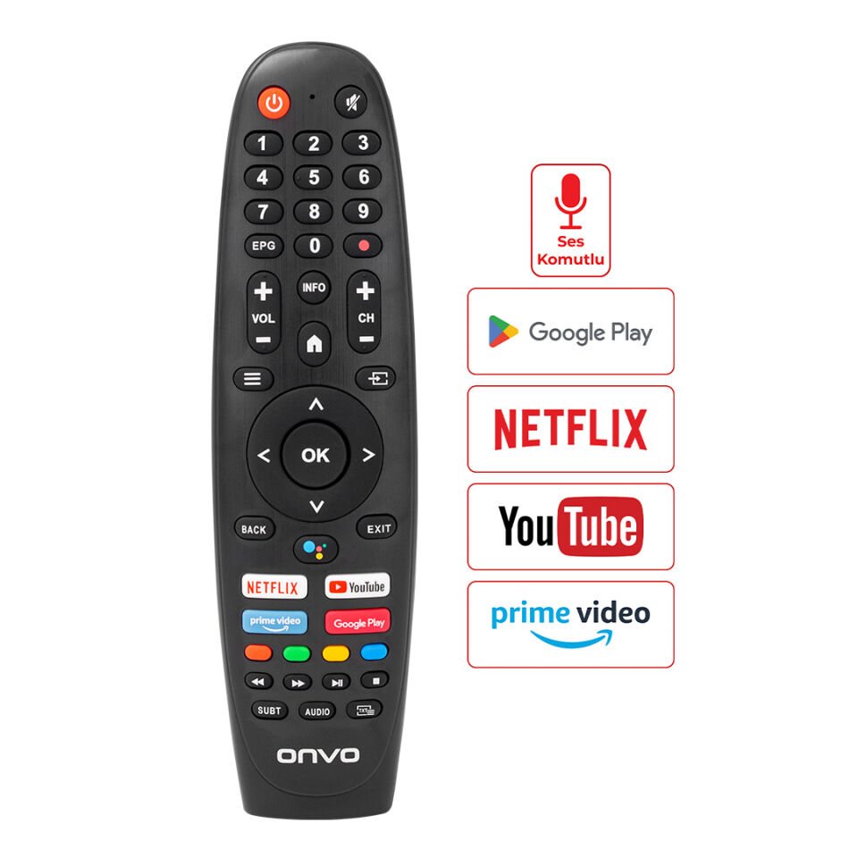 Ayt Onvo OV50F900-OV55F900 Netflix-YouTube-Prime Video-Google Play Tuşlu Ses Komutlu Lcd Led Tv Kumandası