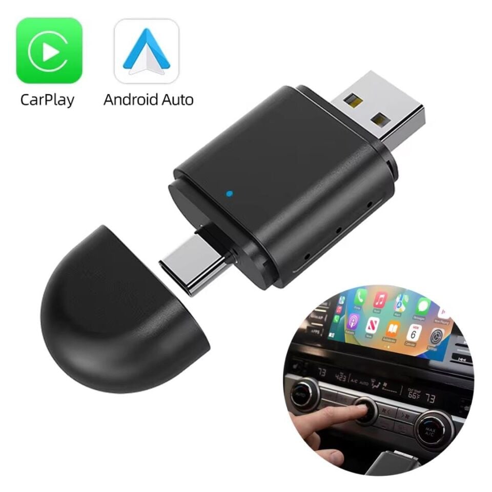 Powermaster PM-27447 Kablosuz Carplay - Android Auto Çevirici Dönüştürücü Adaptör İki Girişli USB - TYPE-C