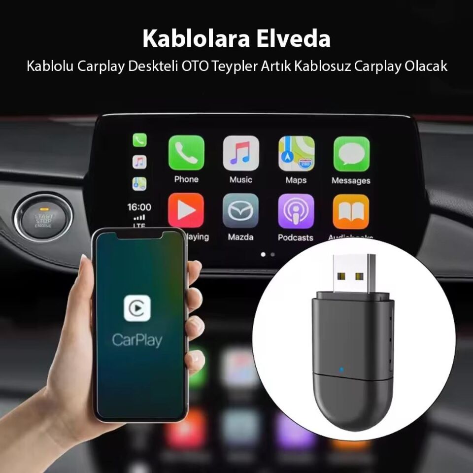 Powermaster PM-27447 Kablosuz Carplay - Android Auto Çevirici Dönüştürücü Adaptör İki Girişli USB - TYPE-C