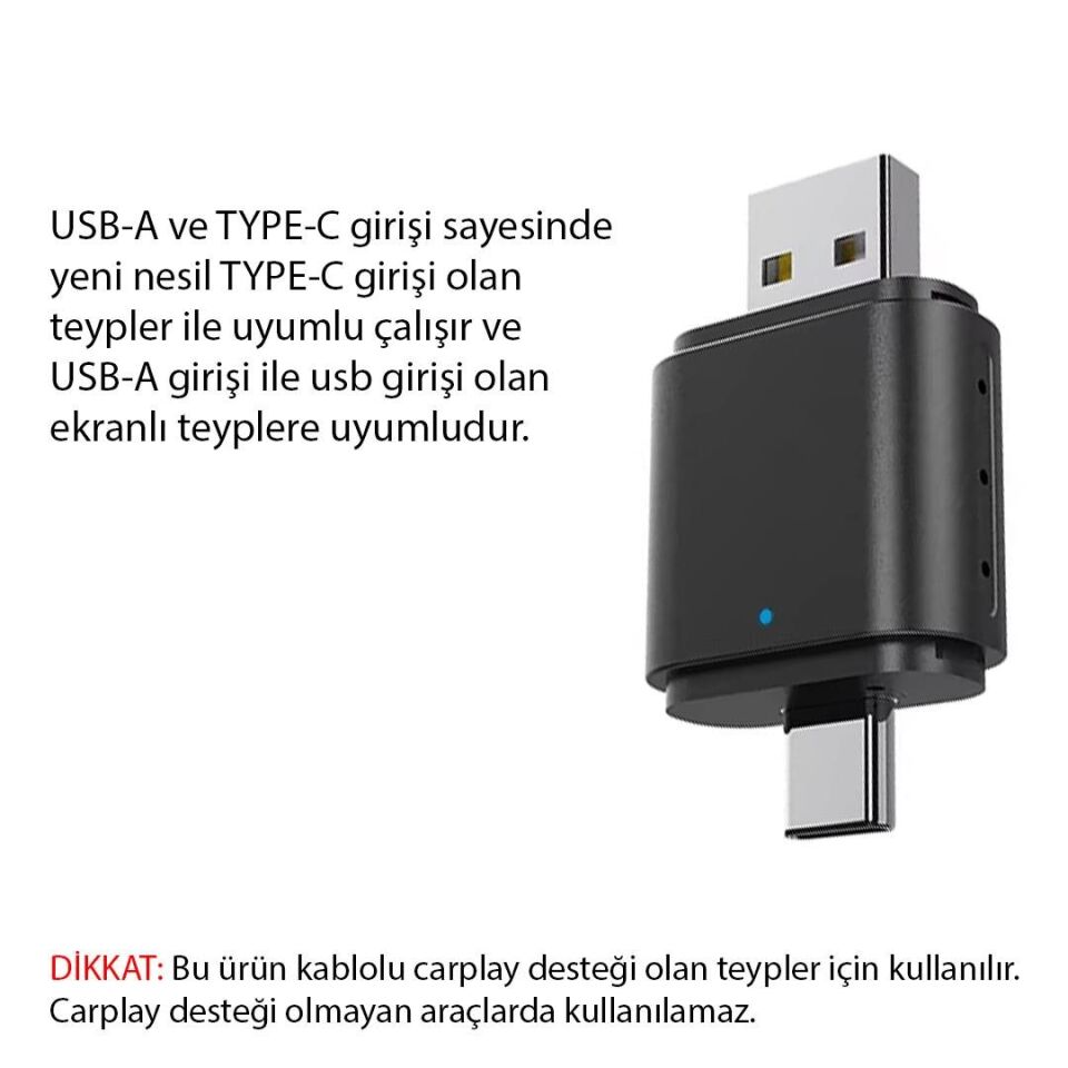 Ayt PowerMaster PM-27447 Kablosuz Araç Oto Carplay Android Auto Çevirici Dönüştürücü Adaptör İki Girişli Usb  Type-c