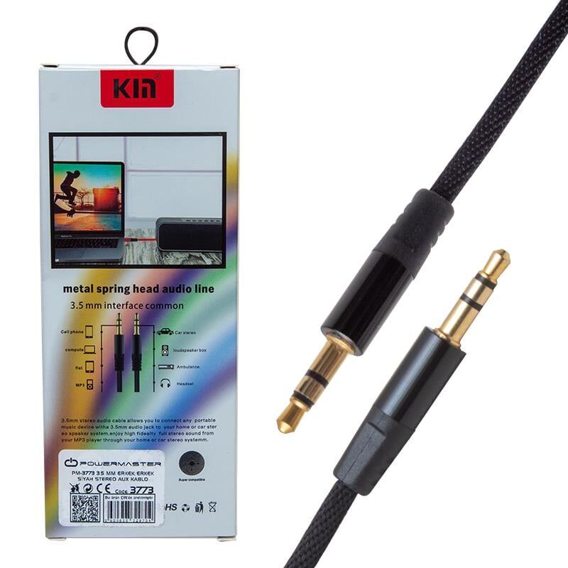 POWERMASTER PM-3773 3.5 MM ERKEK/ERKEK SİYAH STEREO AUX 1.1 METRE KUTULU KABLO