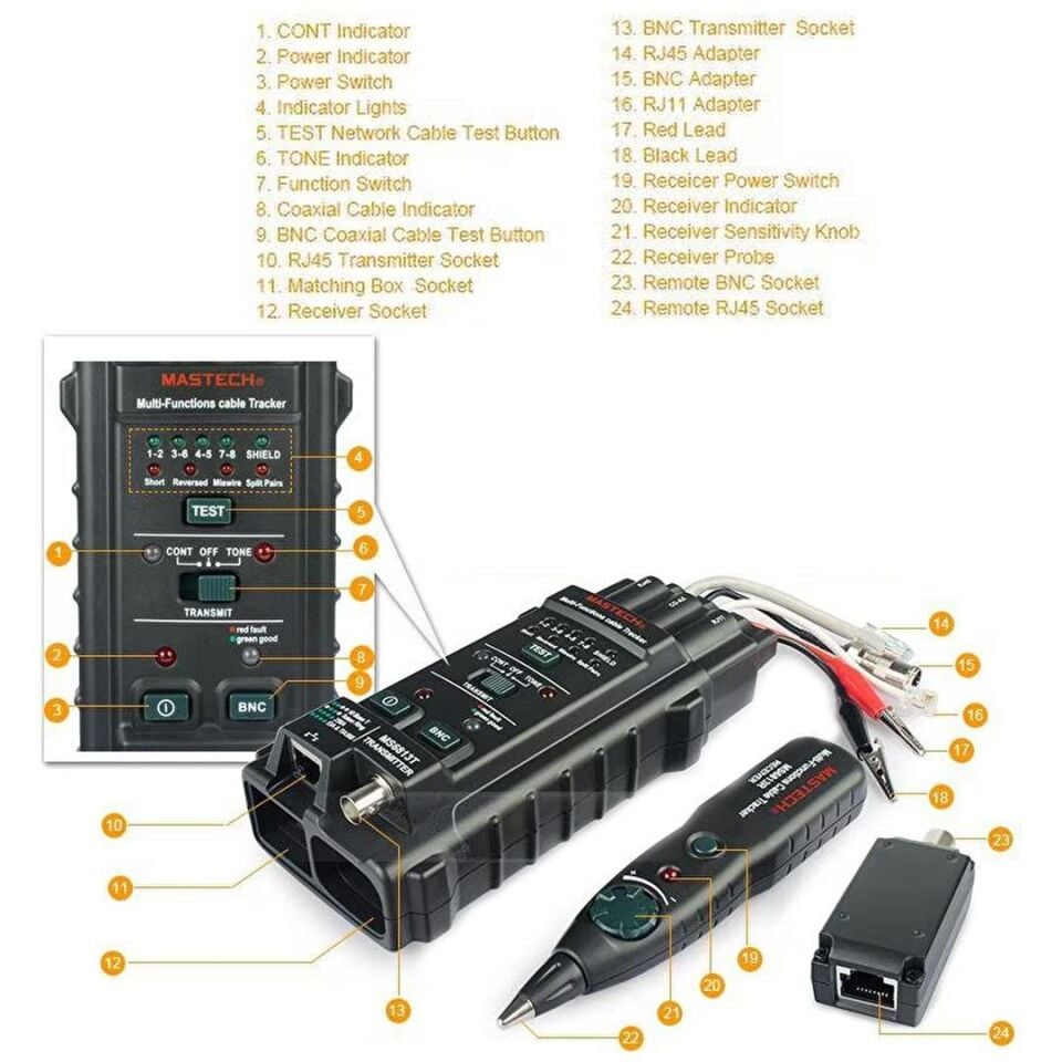 Mastech Ms 6813 Multi Fonksiyon Kablo Test Cihazı Cable Tracker