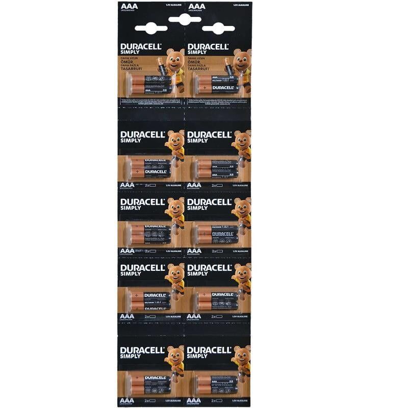 Duracell Alkalin 1.5 Volt AAA 20’li İnce Kalem Pil LR03 MN2400