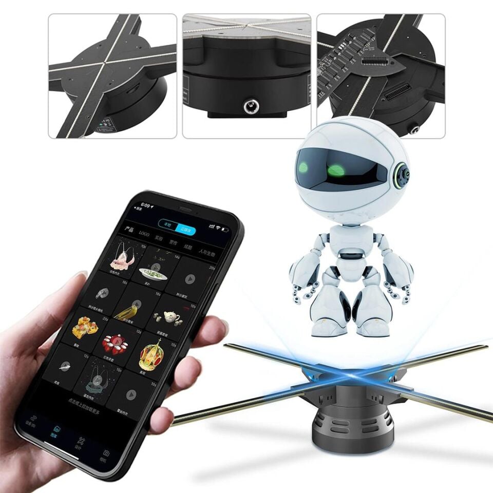 Hello Z7H 3D Hologram Fan Holografik Video Görüntü Projektörü 52 Cm Uzaktan Kumanda - Wifi Telefon APP