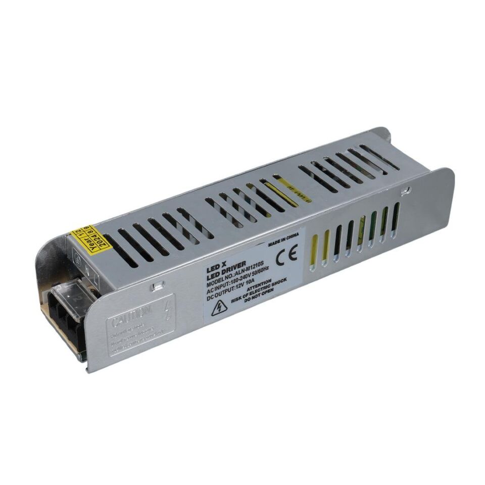 Ayt Ledx ALN-M1210S 12 Volt 10 Amper 120 Watt Slim Metal Kasa Adaptör Şerit Led Güvenlik Kamerası Adaptörü 190x48x38mm
