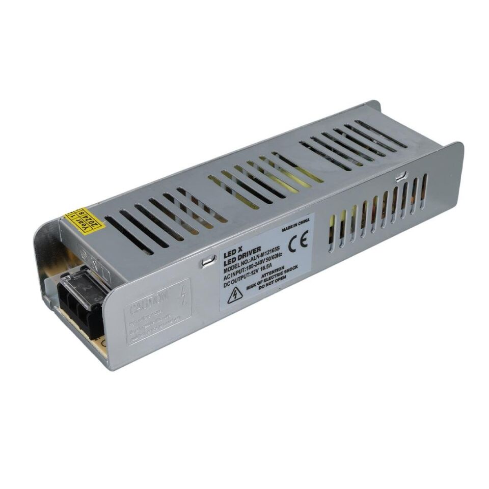 Ledx ALN-M12165S 12 Volt 16.5 Amper 200 Watt Slim Metal Kasa Adaptör 200X60x40mm