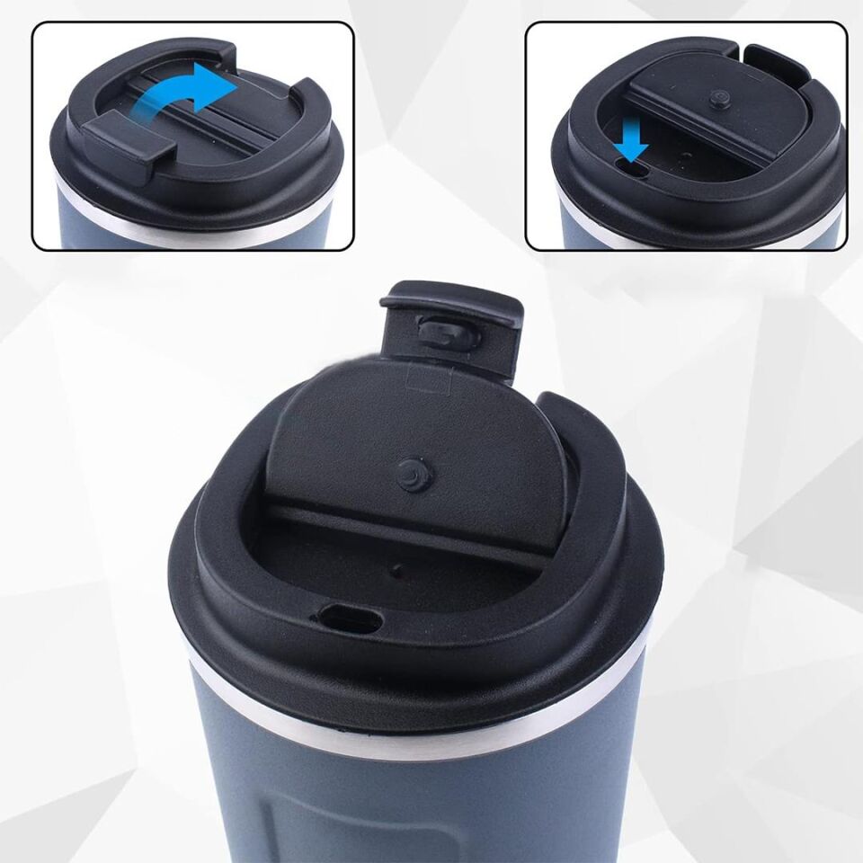 Sunup Paslanmaz Çelik 380 Ml Vakumlu Kapaklı Termos Kupa Oto Araç Tipi Kamp Termosu 6-12 Saat Sıcak Soğuk Termos