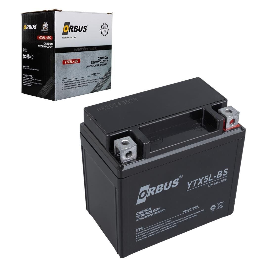 Orbus Motosiklet Aküsü 12 Volt 5 Amper Yeni Tarihli Taze Akü 114x70x106mm 1.8 Kg