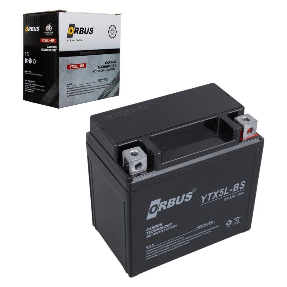 Orbus Motosiklet Aküsü 12 Volt 5 Amper Yeni Tarihli Taze Akü 114x70x106mm 1.8 Kg
