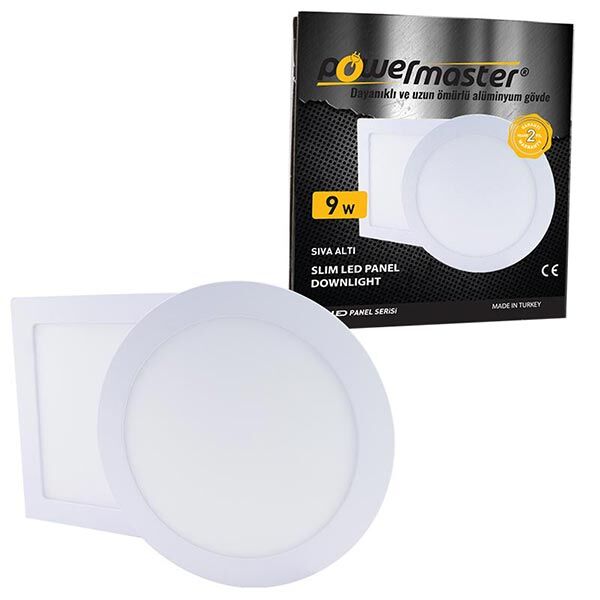 Powermaster 9W Sıva Altı 6500K Yuvarlak Slim Panel Beyaz
