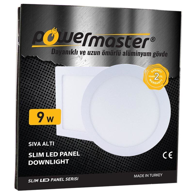 Powermaster 9W Sıva Altı 6500K Yuvarlak Slim Panel Beyaz