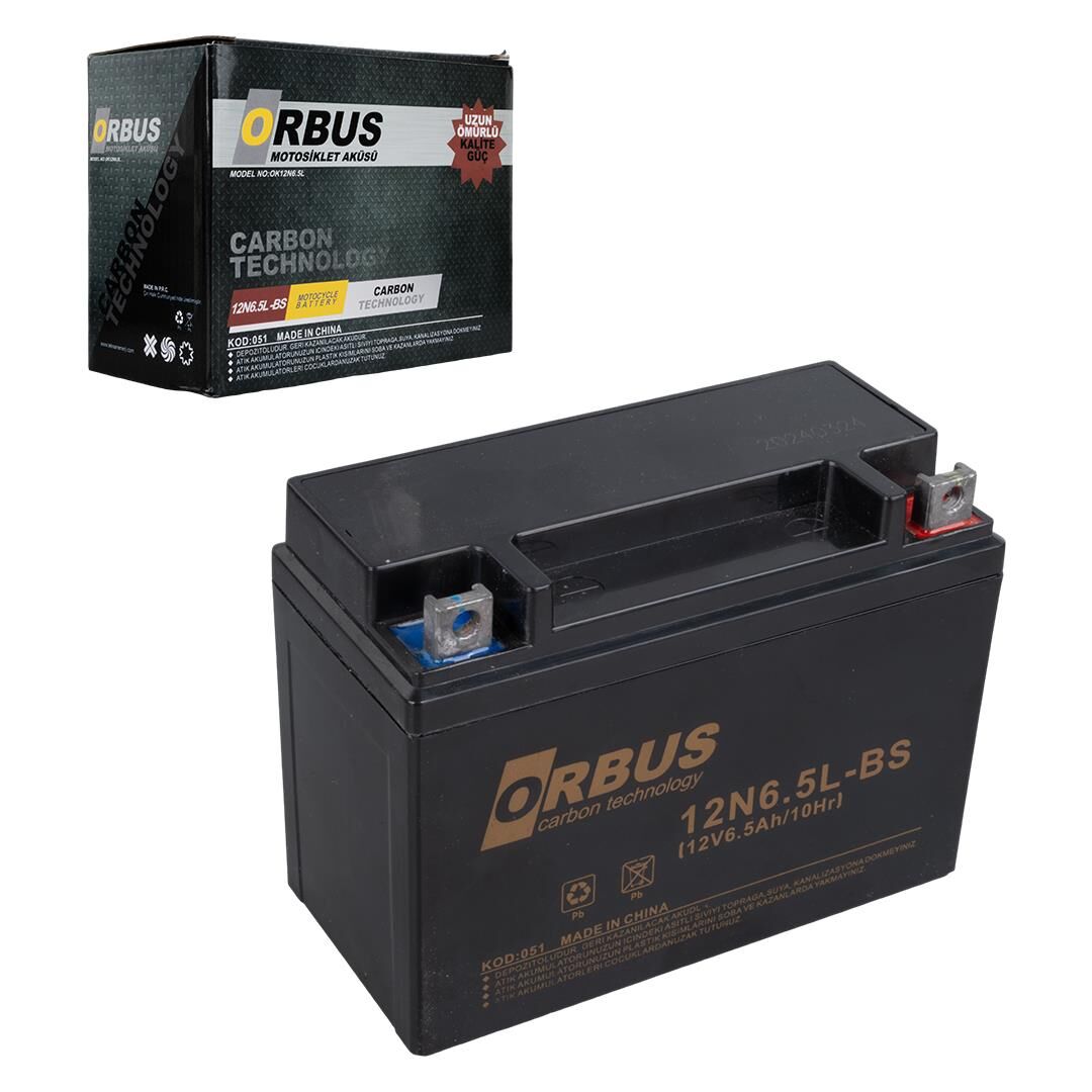 Orbus Motosiklet Aküsü 12 Volt 6.5 Amper Yeni Tarihli Taze Akü 139x66x100 mm 2.05 Kg