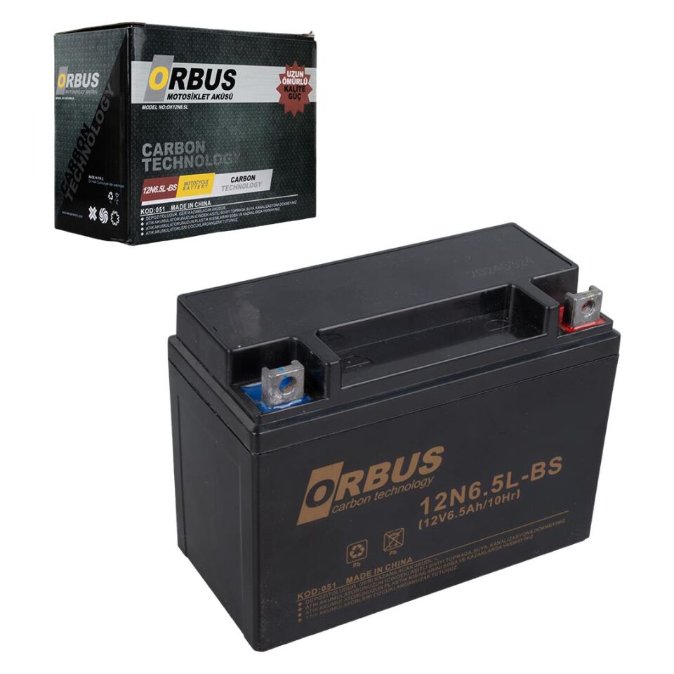 Orbus Motosiklet Aküsü 12 Volt 6.5 Amper Yeni Tarihli Taze Akü 139x66x100 mm 2.05 Kg