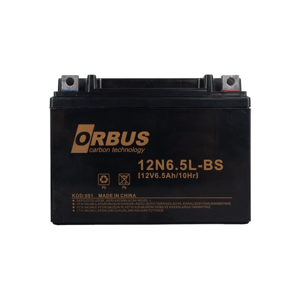 Orbus Motosiklet Aküsü 12 Volt 6.5 Amper Yeni Tarihli Taze Akü 139x66x100 mm 2.05 Kg