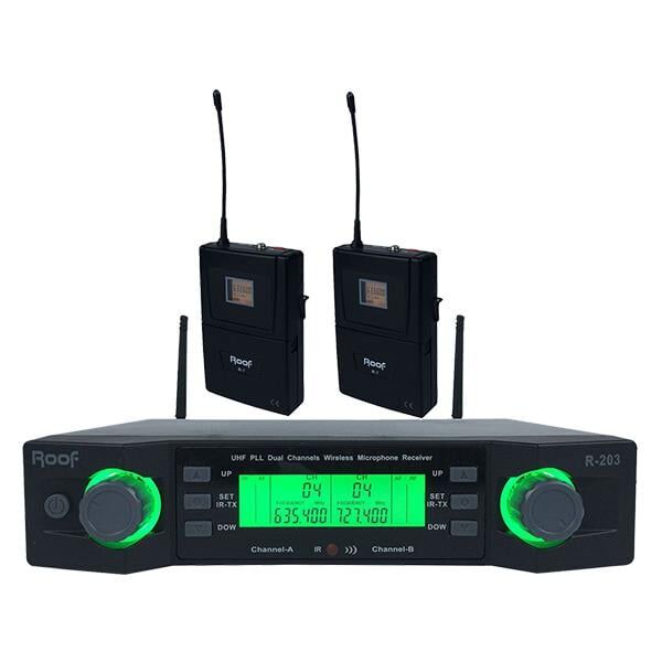 Roof R-203 2 Yaka 2 Kanal Kablosuz UHF Telsiz Mikrofon