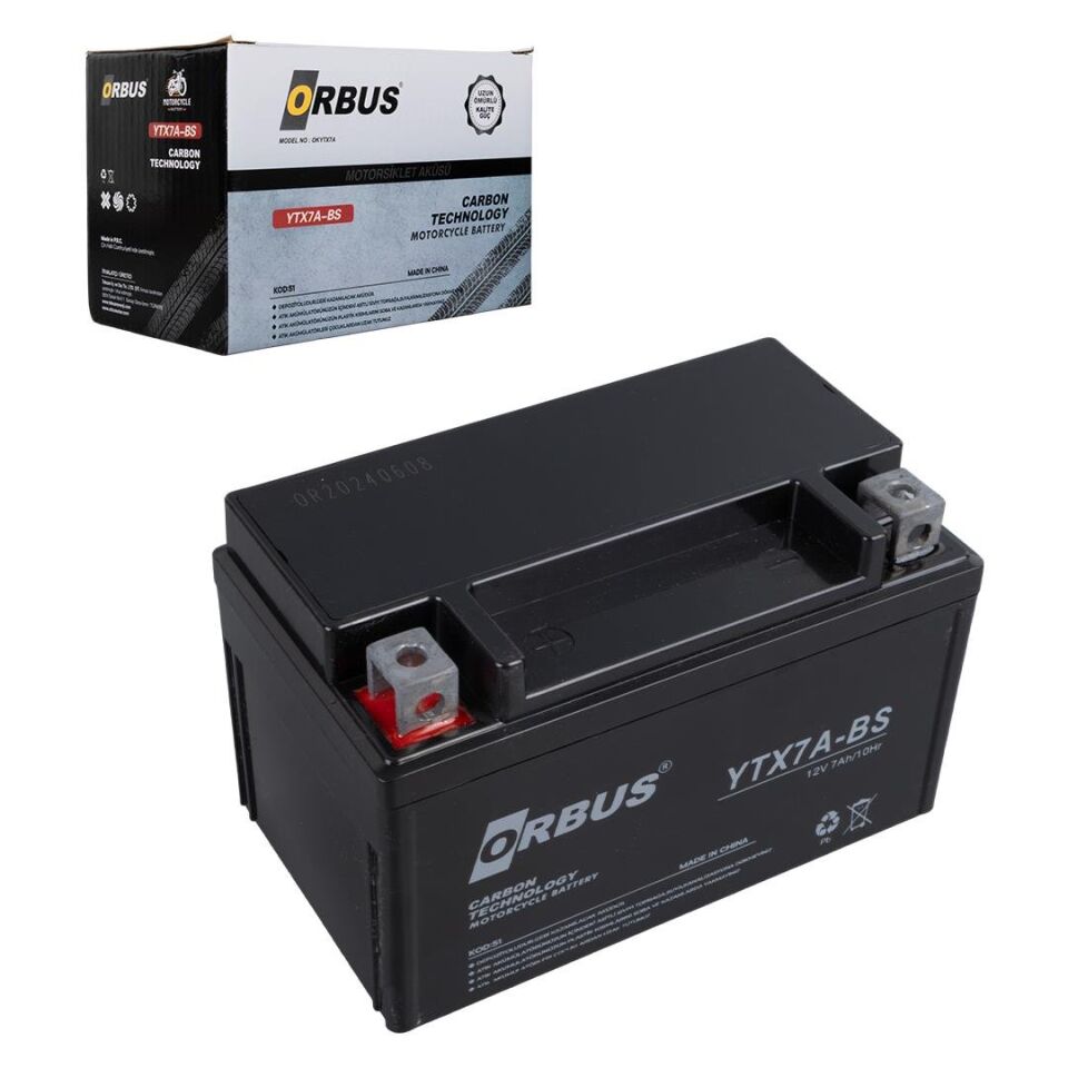 Orbus Motosiklet Aküsü 12 Volt 7 Amper Yeni Tarihli Taze Akü 152x88x98mm 2.5 Kg