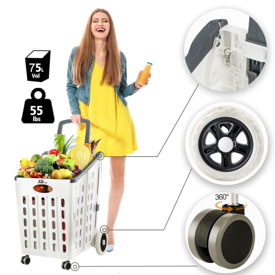Ayt Sunup SN-27144 Katlanır 4 Tekerlekli Market Pazar Alışveriş Arabası 60 Kg Kapasiteli 75 Litre Hacim Katlanabilir
