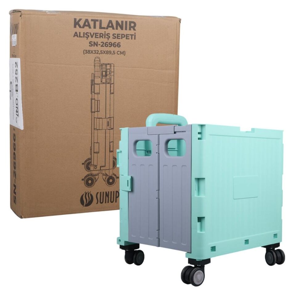 Ayt Sunup SN-26966 Katlanabilir Market Pazar Kamp Tekerlekli Alışveriş Arabası 60 Kg Kapasiteli Çanta