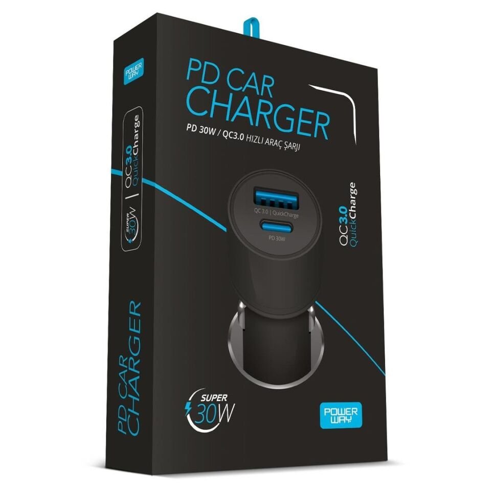 Powerway CC34 30W PD + QC 3.0 Çift Çıkışlı Metal Araç Çakmaklık Hızlı Şarj Aleti Cihazı