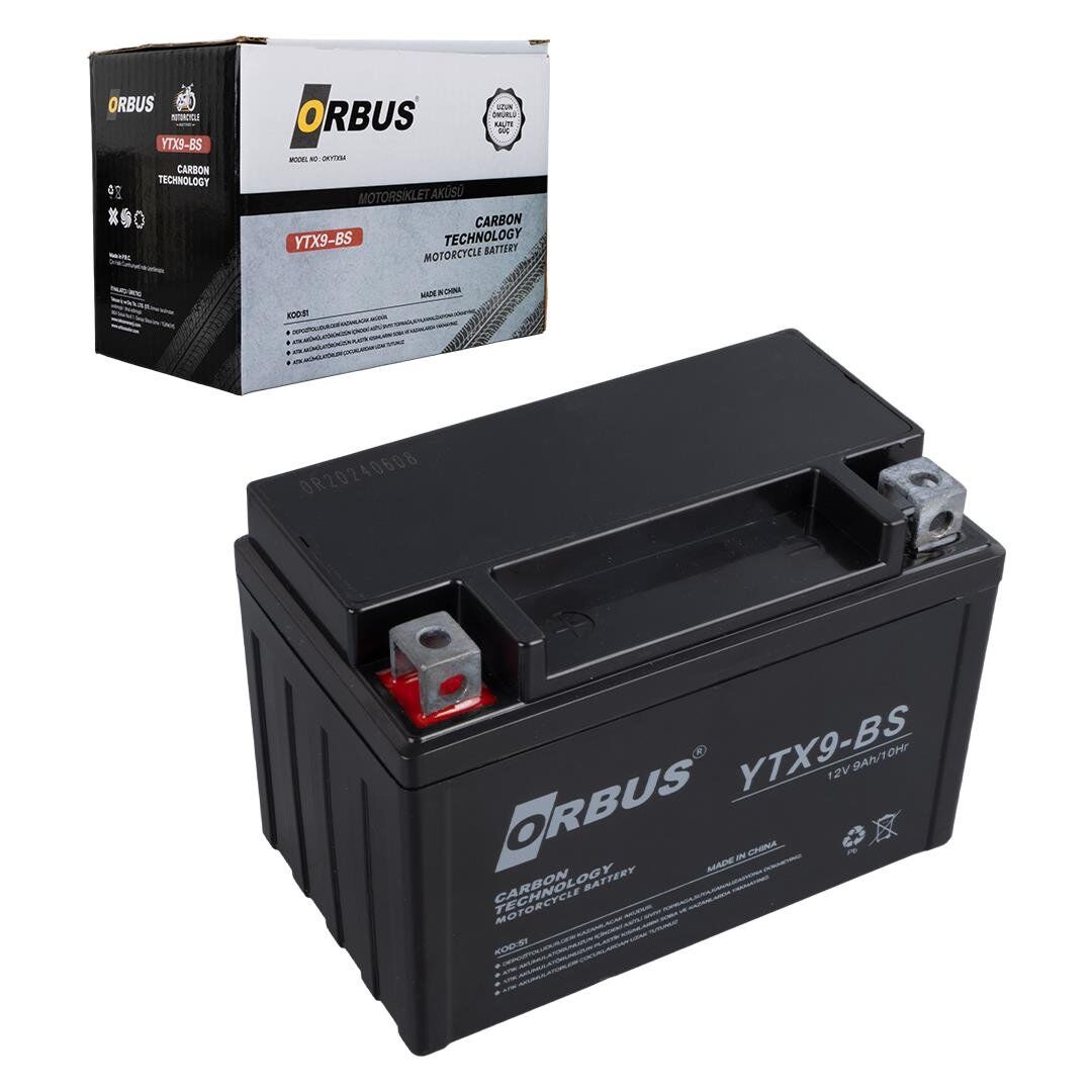 Orbus Motosiklet Aküsü 12 Volt 9 Amper Yeni Tarihli Taze Akü 150x86x107mm 2.9 Kg