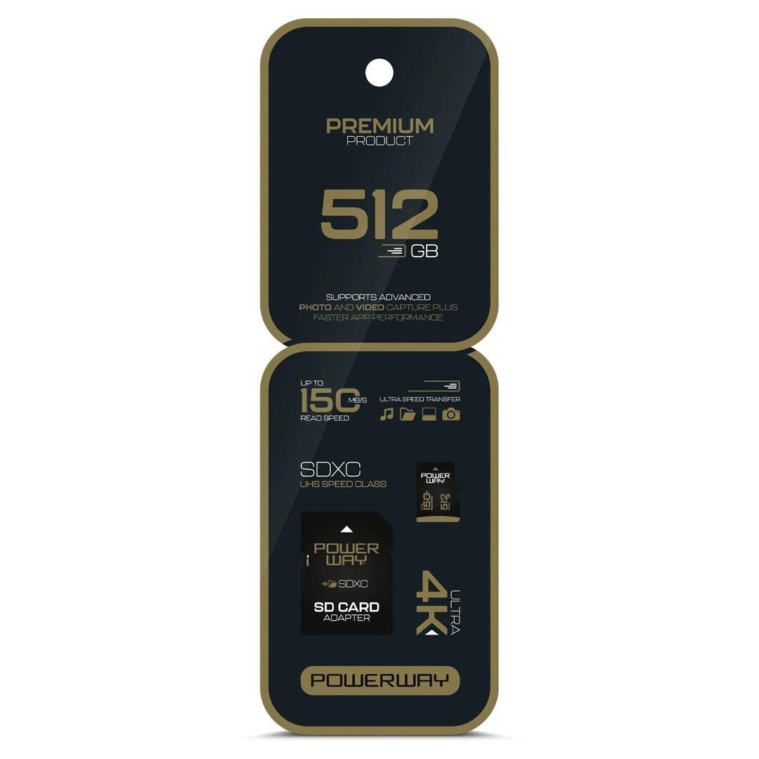 Powerway Premium 512 GB 150MB/S Ultra Hızlı 4K Destekli SDXC Hafıza Kartı