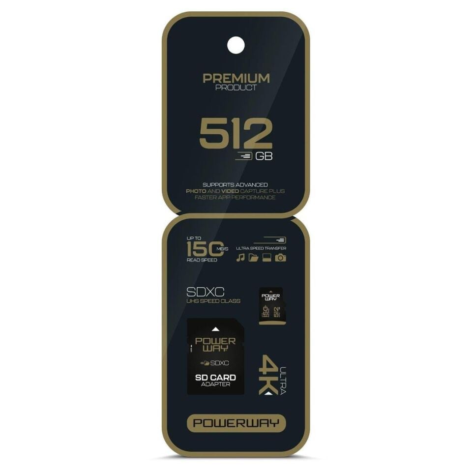 Powerway Premium 512 GB 150MB/S Ultra Hızlı 4K Destekli SDXC Hafıza Kartı