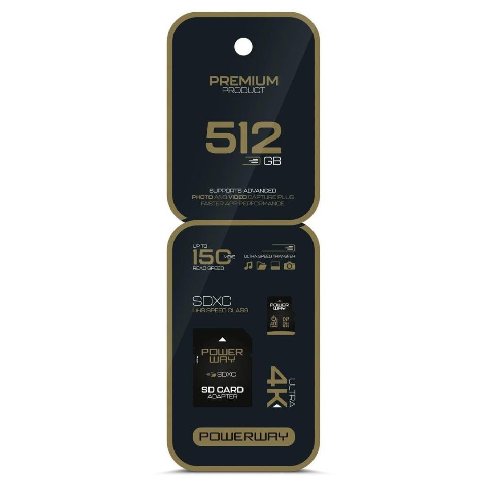 Powerway Premium 512 GB 150MB/S Ultra Hızlı 4K Destekli SDXC Hafıza Kartı