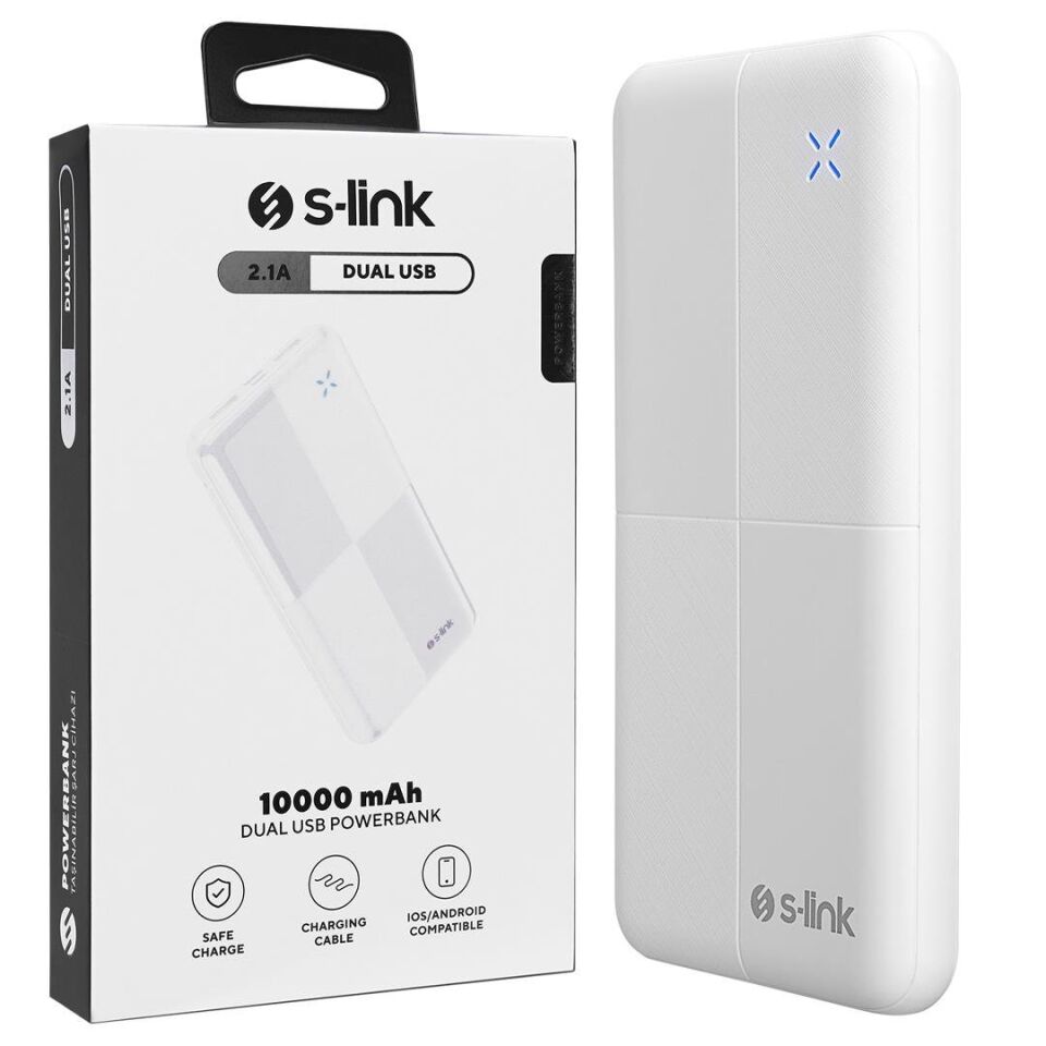 S-Link IP-G12N 10.000Mah Microusb + TYPE-C Beyaz Taşınabilir Pil Şarj Cihazı Powerbank