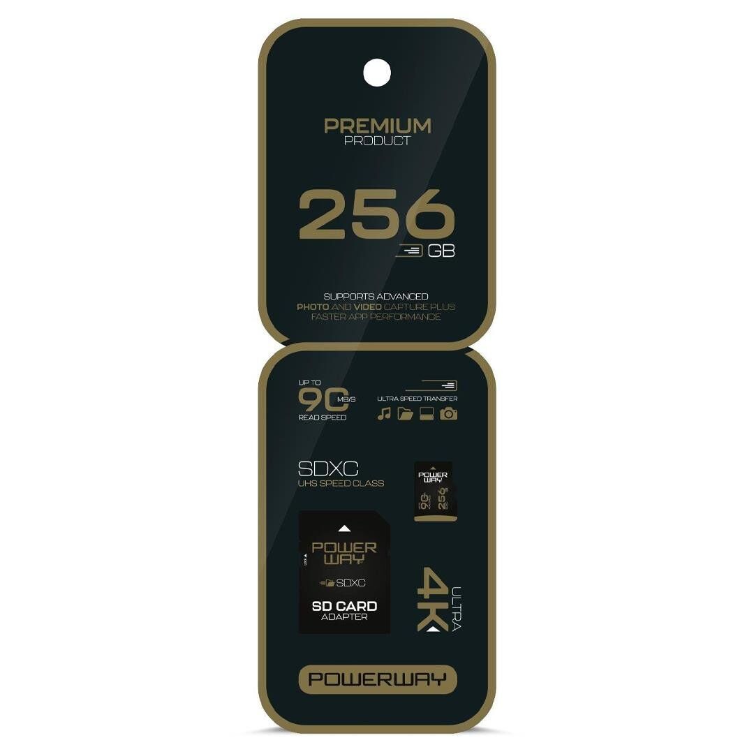 Powerway Premium 256 GB 90MB/S Ultra Hızlı 4K Destekli SDXC Hafıza Kartı