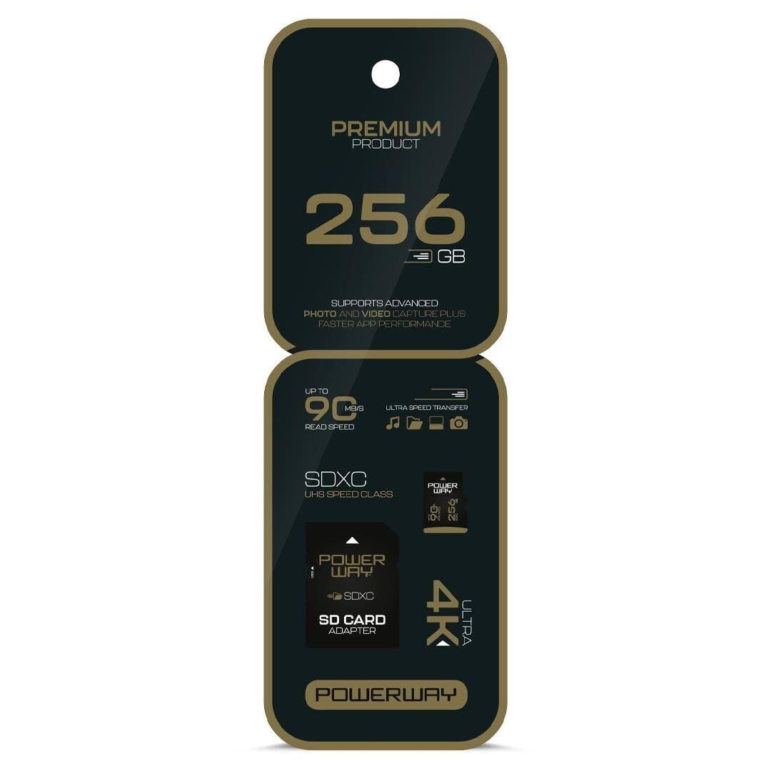Powerway Premium 256 GB 90MB/S Ultra Hızlı 4K Destekli SDXC Hafıza Kartı