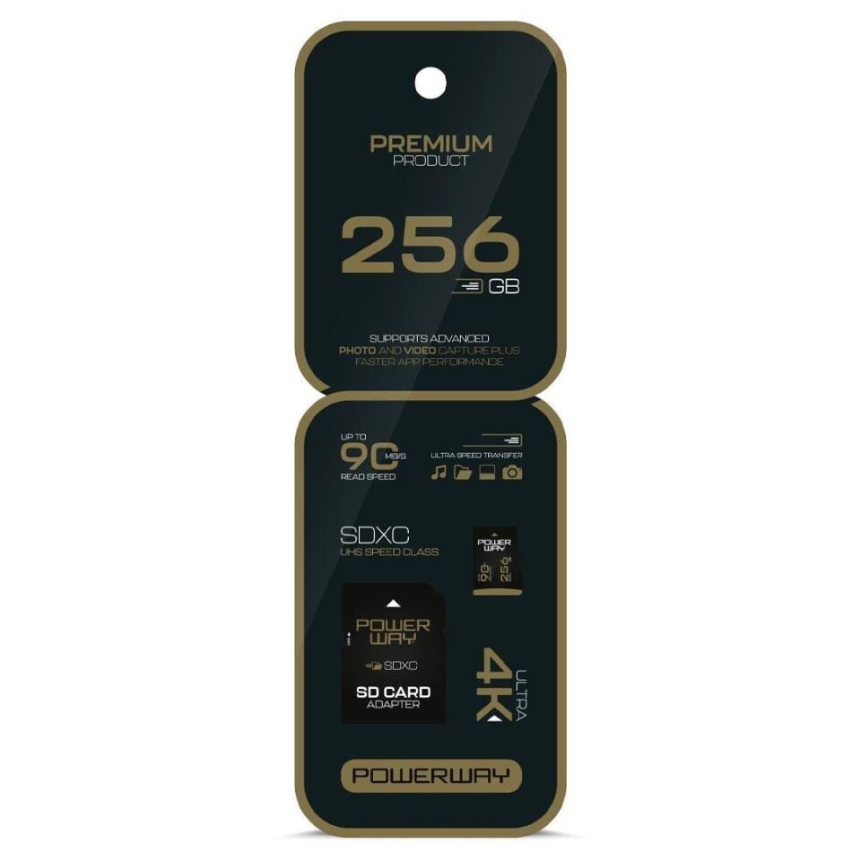 Powerway Premium 256 GB 90MB/S Ultra Hızlı 4K Destekli SDXC Hafıza Kartı