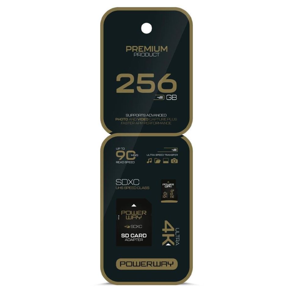 Powerway Premium 256 GB 90MB/S Ultra Hızlı 4K Destekli SDXC Hafıza Kartı