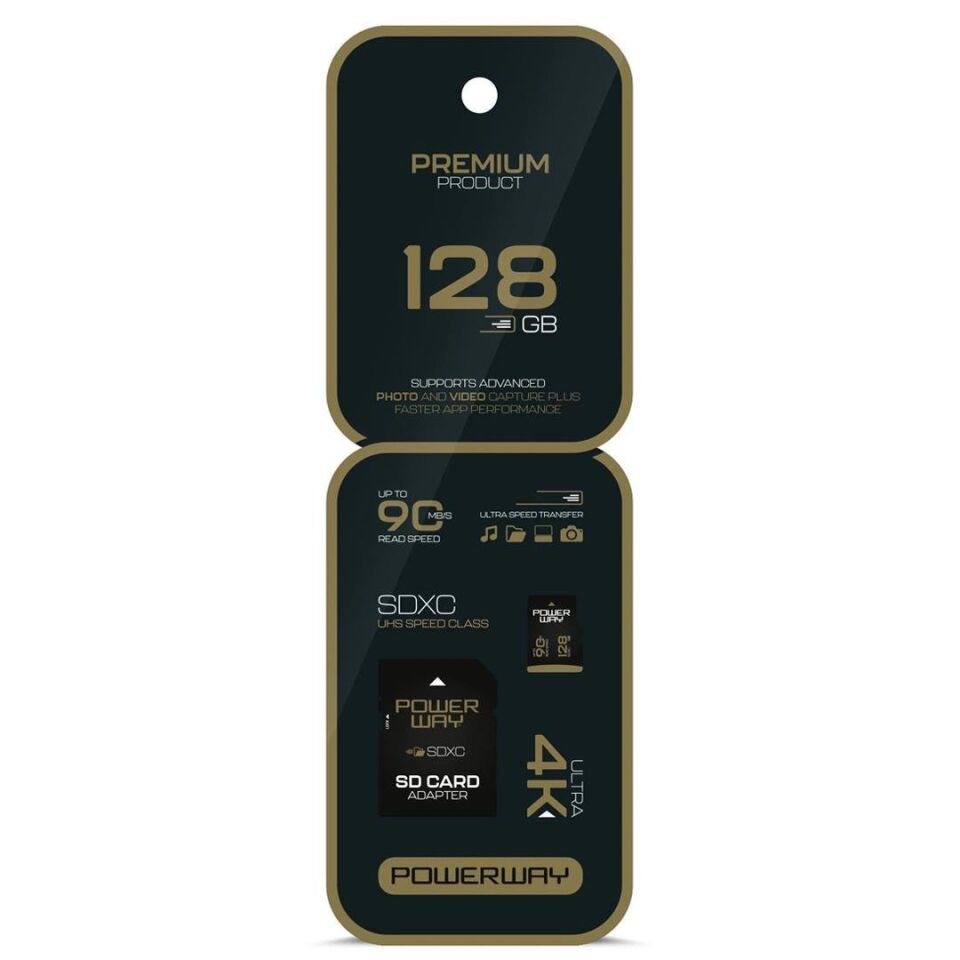 Powerway Premium 128 GB 90MB/S Ultra Hızlı 4K Destekli SDXC Hafıza Kartı