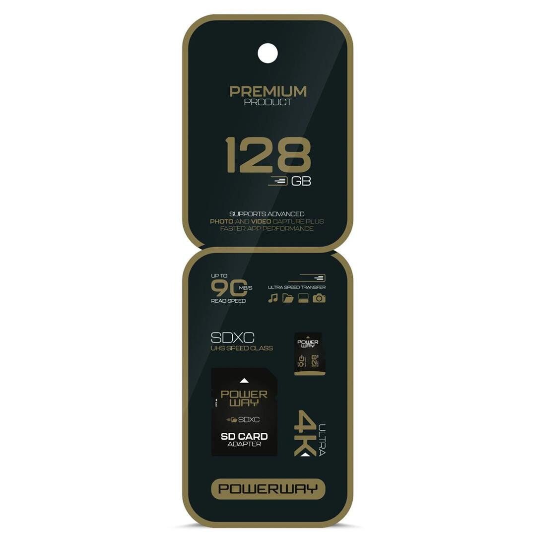 Powerway Premium 128 GB 90MB/S Ultra Hızlı 4K Destekli SDXC Hafıza Kartı