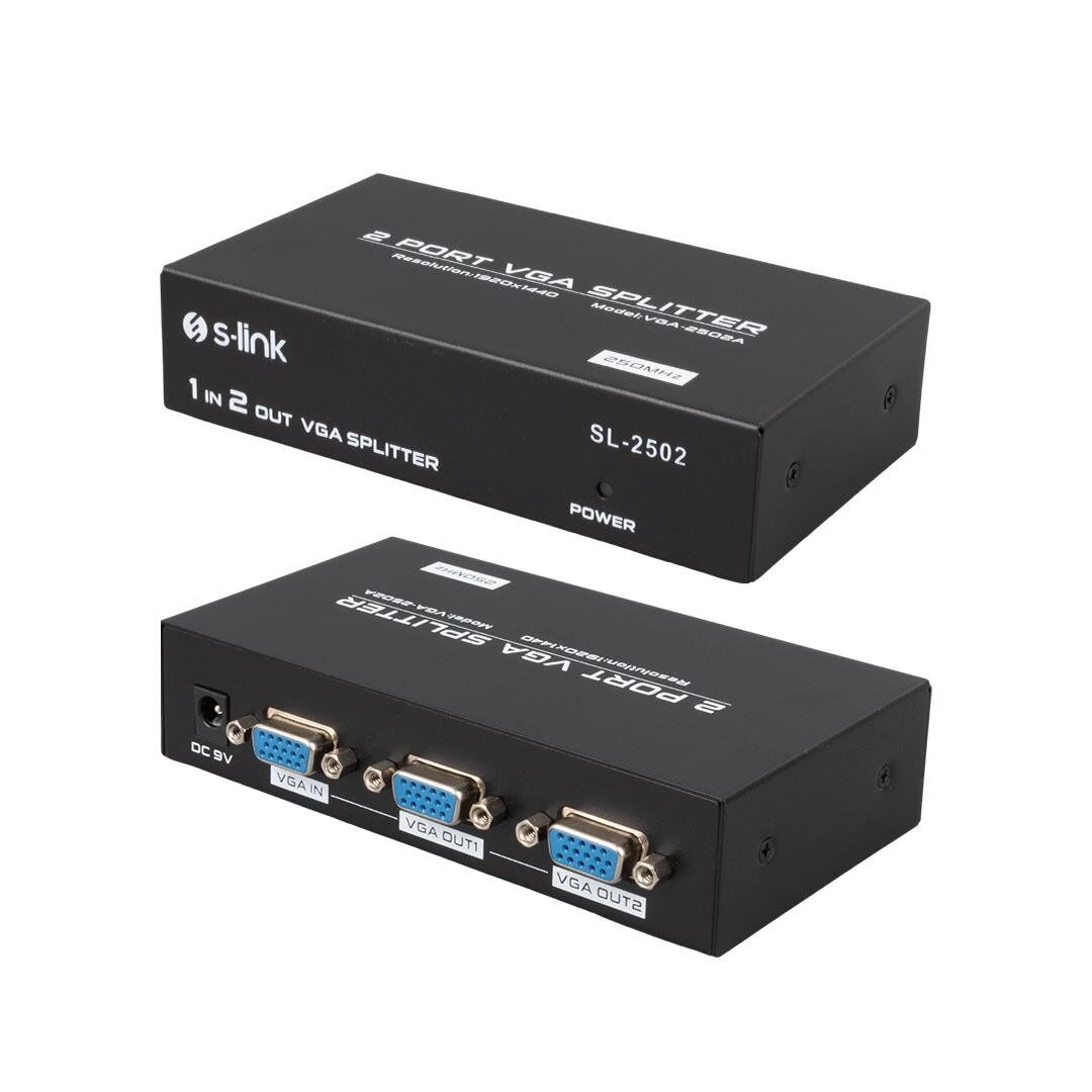 S-Link SL-2502 2 Port Vga Splitter Dağıtıcı 250mhz - 1920x1080 Vga Çoklayıcı Çoğaltıcı