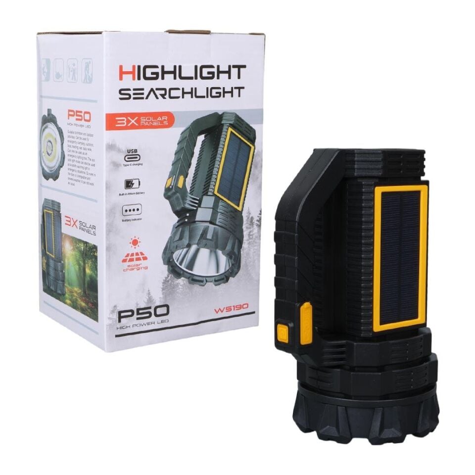 Powermaster MX-W5190-P50 Solar Şarjlı El Feneri Uzun Mesafe Işıldak