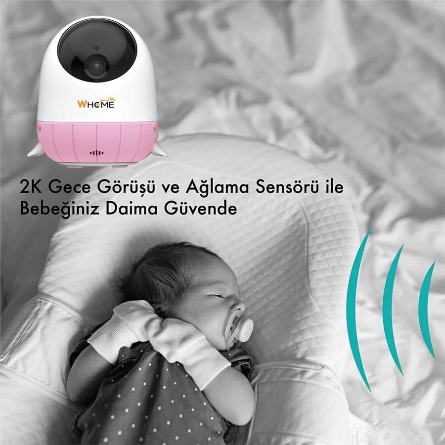 Ayt Whome Yapay Zeka Destekli 360 Derece Dönebilen Gece Görüşlü Pembe Wifi Bebek Güvenlik Kamerası 32 Gb Destekli