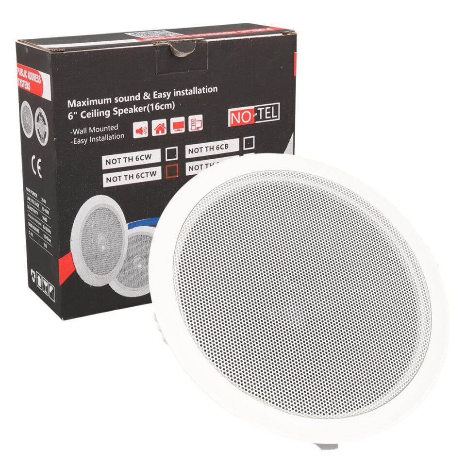 No-Tel TH6CTW 6 İnç 16 CM 20 Watt Beyaz Alçıpan Trafolu Hoparlör Tavan Kolonu Mağaza Cami Okul İçin