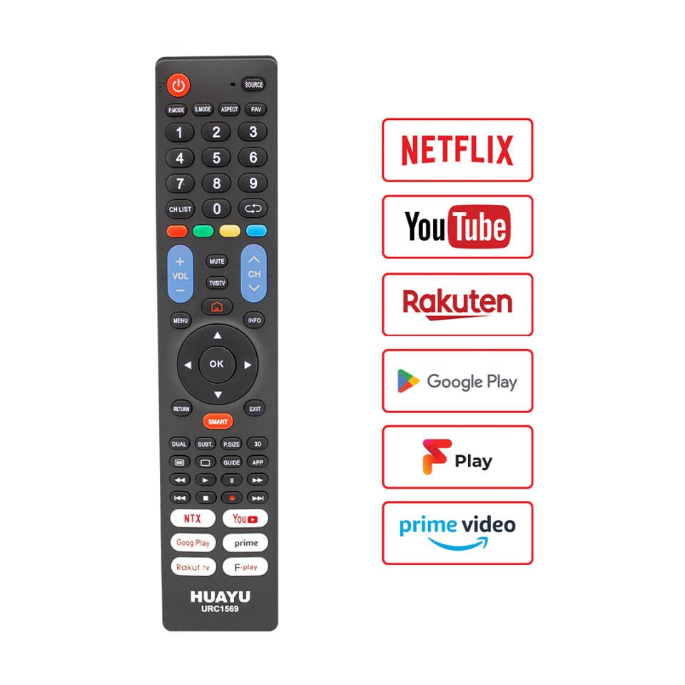 Ayt Huayu URC1569 Netflix-YouTube-Prime Video-Google Play Tuşlu 7 in 1 Universal Lcd Led Tv Kumandası