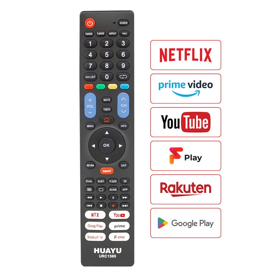 Ayt Huayu URC1569 Netflix-YouTube-Prime Video-Google Play Tuşlu 7 in 1 Universal Lcd Led Tv Kumandası