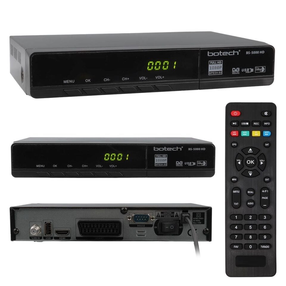 Botech BS-5000 HDMI + Scart + Usb Girişli 1080P Full HD Uydu Alıcı