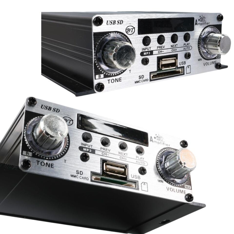 MagicVoice YW-191L 12 Volt 100 Watt Motosiklet Bluetooth Amfi Usb Sd Kart 2 Kanal Pazarcı Anfi 125X95X40mm Mini Anfi